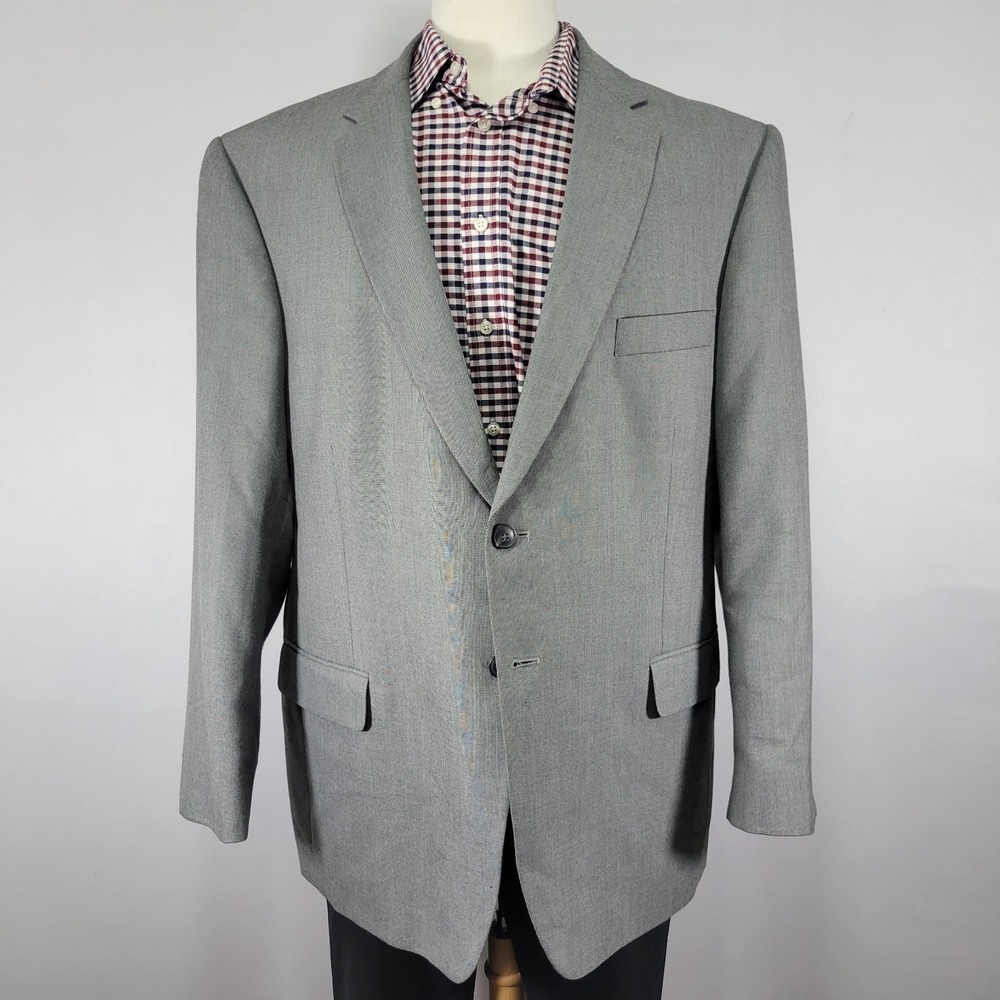 Saddelbred Men's Sport‎ Coat Blazer Two Button Gray Polyester Viscose 48R